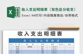 2021年收入支出明細(xì)表（雙色區(qū)分收支）
