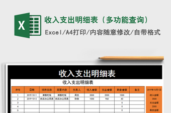 2021年收入支出明細(xì)表（多功能查詢）