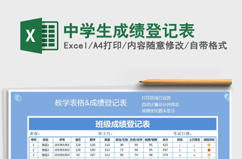 2021年中學(xué)生成績登記表免費下載