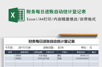 2021年財(cái)務(wù)每日進(jìn)賬自動(dòng)統(tǒng)計(jì)登記表免費(fèi)下載
