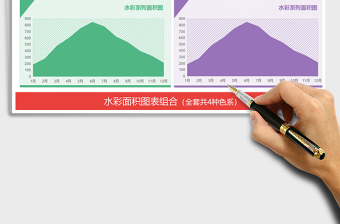 2021年商务简约清新水彩面积图表模板