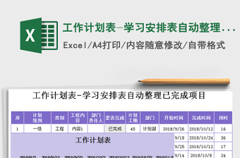 2021年工作计划表-学习安排表自动整理已完成项目