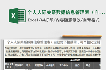 2021年個(gè)人人際關(guān)系數(shù)據(jù)信息管理表（自助式下拉菜單）