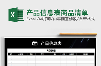 2021年產(chǎn)品信息表商品清單