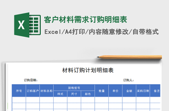 2021年客戶(hù)材料需求訂購(gòu)明細(xì)表