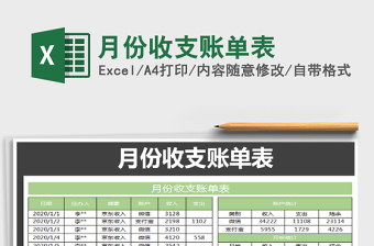 2021年月份收支賬單表