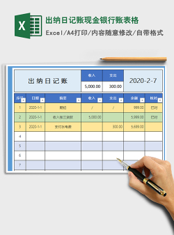 2021年出纳日记账现金银行账表格