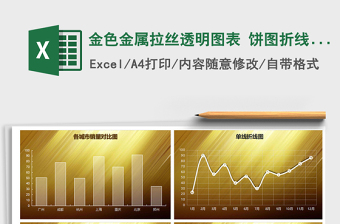 2021年金色金属拉丝透明图表 饼图折线图柱形图