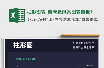 2021年柱形圖表 藏青艷綠系圖表模板1