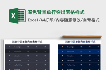 2021年深色背景單行突出表格樣式