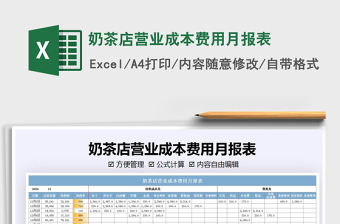 2021年奶茶店?duì)I業(yè)成本費(fèi)用月報(bào)表