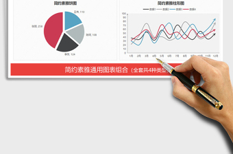 2021年簡約素雅圖表模板柱形圖折線圖餅圖