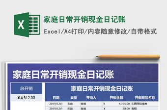 2021年家庭日常開銷現(xiàn)金日記賬
