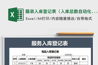 2021年服裝入庫登記表（入庫總數自動化計算）