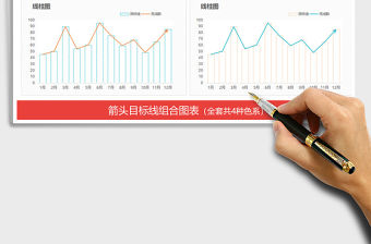 2021年箭頭目標線組合圖表 線柱圖雙軸圖