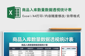 2021年商品入庫數量數據透視統計表
