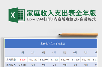 2021年家庭收入支出表全年版