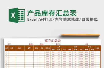 2021年產(chǎn)品庫存匯總表
