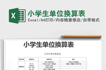 2021年小學生單位換算表免費下載