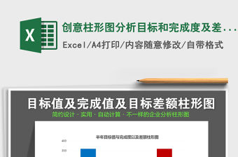 2021年創(chuàng)意柱形圖分析目標(biāo)和完成度及差額