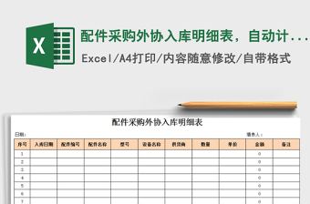 2021年配件采購?fù)鈪f(xié)入庫明細(xì)表，自動(dòng)計(jì)算