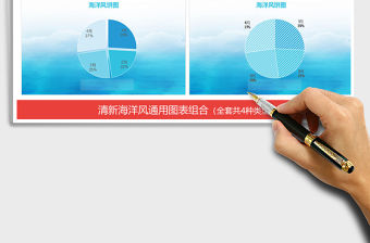 2021年清新海洋風圖表組合 柱形圖餅圖
