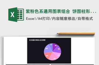 2021年紫粉色系通用圖表組合 餅圖柱形圖條形圖
