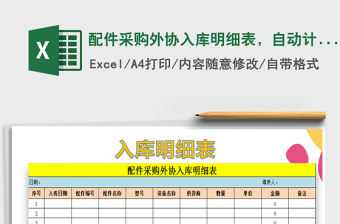 2021年配件采購?fù)鈪f(xié)入庫明細(xì)表，自動(dòng)計(jì)算免費(fèi)下載