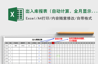 2021年出入庫報(bào)表（自動計(jì)算，全月顯示，可多年度使用）