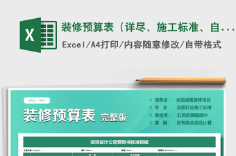 2021年裝修預(yù)算表（詳盡、施工標準、自動核算）