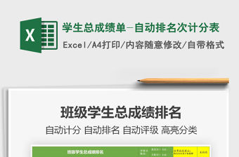 2021年學生總成績單-自動排名次計分表