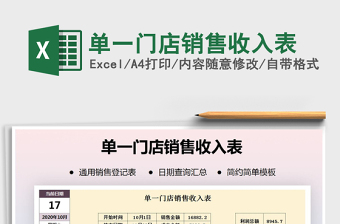 2021年單一門店銷售收入表
