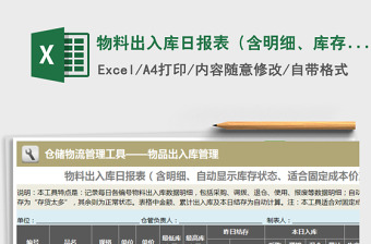 2021年物料出入庫日報表（含明細(xì)、庫存監(jiān)控、適合固定成本價