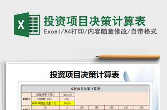 2021年投资项目决策计算表