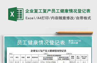 2021年企業(yè)復(fù)工復(fù)產(chǎn)員工健康情況登記表