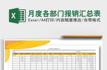 2021年月度各部门报销汇总表免费下载