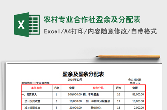 2021年農(nóng)村專業(yè)合作社盈余及分配表