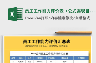 2021年員工工作能力評價表（公式實現(xiàn)目錄匯總）免費下載