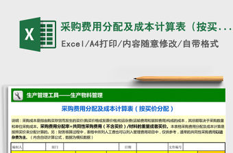 2021年采購費用分配及成本計算表（按買價分配）免費下載