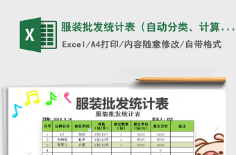 2022年服裝批發(fā)統(tǒng)計表（自動分類、計算）免費下載