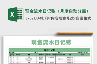 2022年現(xiàn)金流水日記賬（月度自動(dòng)分離）免費(fèi)下載
