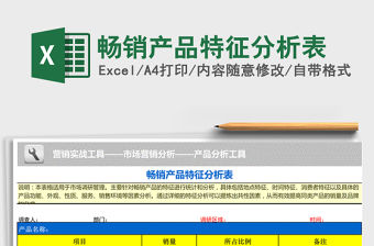 2022年暢銷產品特征分析表免費下載