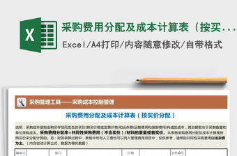 2021年采購費用分配及成本計算表（按買價分配）免費下載
