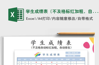 2022年學(xué)生成績(jī)表（不及格標(biāo)紅加粗，自動(dòng)排名）