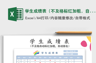 2022年學(xué)生成績表（不及格標(biāo)紅加粗，自動(dòng)排名）