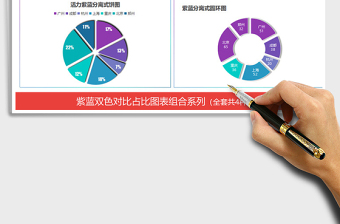 2021年紫藍雙色圖表組合 財務銷售對比占比分析免費下載