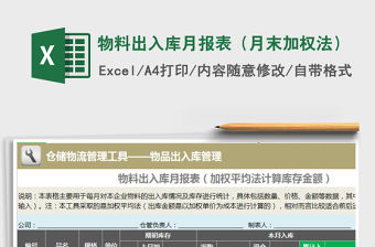 2021年物料出入庫月報(bào)表（月末加權(quán)法）免費(fèi)下載