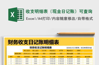 2021年收支明細(xì)表（現(xiàn)金日記賬）可查詢