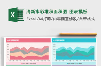 2022年清新水彩堆積面積圖 圖表模板免費下載