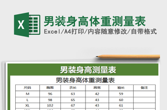2021年男裝身高體重測(cè)量表